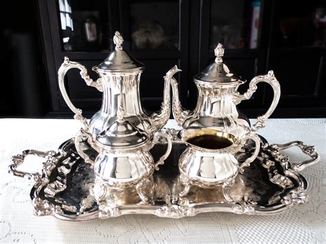 Vintage Silver Plate Coffee Tea Service Set With Tray Towle Silver Co