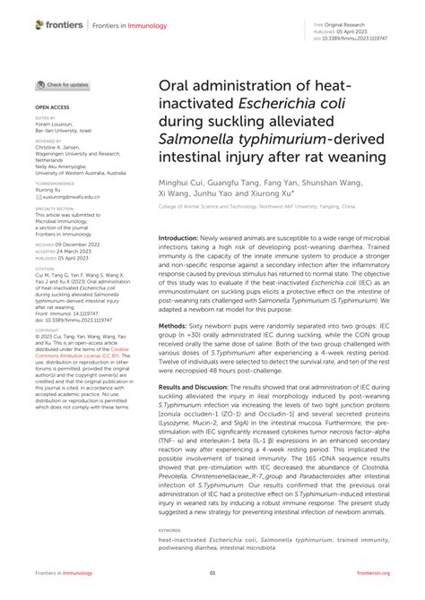 Pdf Oral Administration Of Heat Inactivated Escherichia Coli During