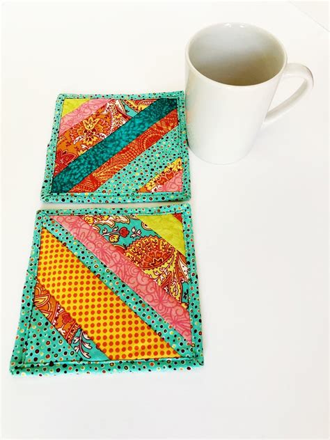 Quilted Coaster Set Mug Rugs For Sale Two Fabric Coasters Etsy