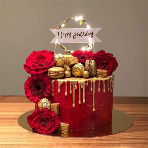 Pastel Rojo Con Dorado Happy Birthday Cake Images Red Velvet