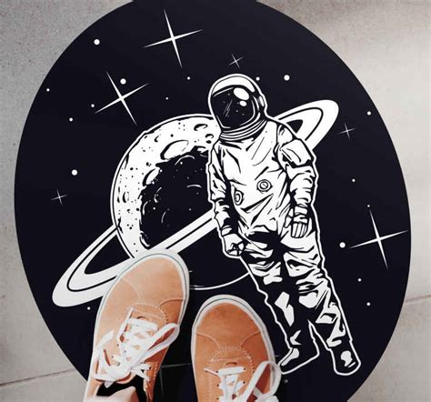 Design Av Astronaut Med Planeten Soveroms Vinylteppe Tenstickers