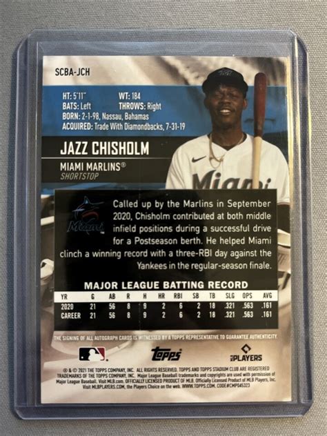 Topps Stadium Club Jazz Chisholm Rc On Card Auto Scba Jch Miami