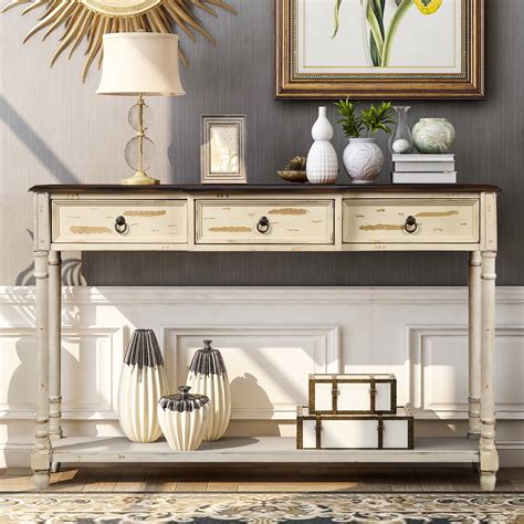 Cfowner Console Table For Entryway Modern Farmhouse Console Sofa Table With Storage Drawer And