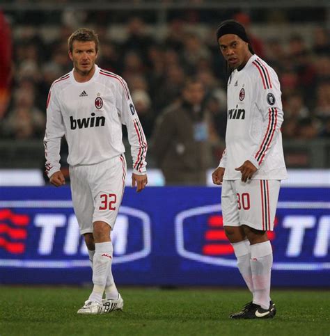 Ac Milans David Beckham With Ronaldinho During The Serie A Match At