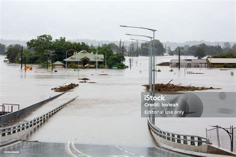 The Bridge At Windsor Submerged After Extreme Weather Flooding Stock