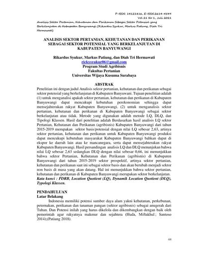 Analisis Sektor Pertanian Kehutanan Dan Perikanan Sebagai Sektor