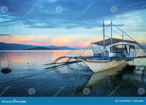 Banka, Traditional Filipino Fishing Boat at Sunset, Cebu Island, the ...