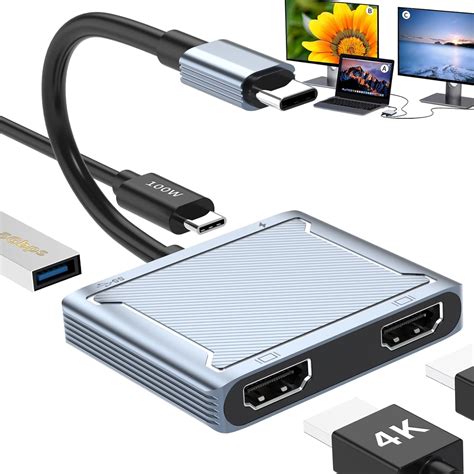 Azhizco Usb C Hub Dual Hdmi Triple Display Type C Adapter Striped