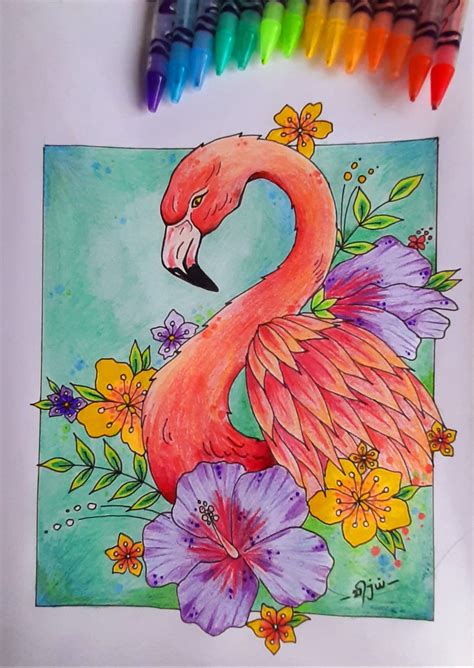 Flamingo Art By Twister Pencil Flower Drawing Flamingo Art Colorful