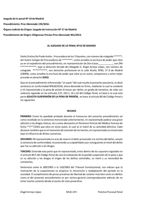 Solicitud De Suspensión De La Pena Modelo Escrito Jurídico Fácil