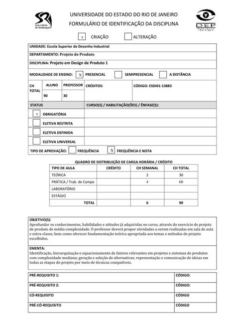 Pdf Formul Rio De Identifica O Da Disciplina Aprofundar Os