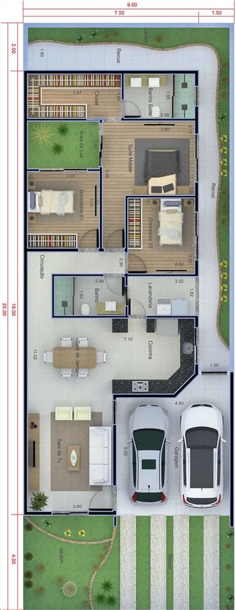 Casa Em Conceito Aberto Quartos House Construction Plan House