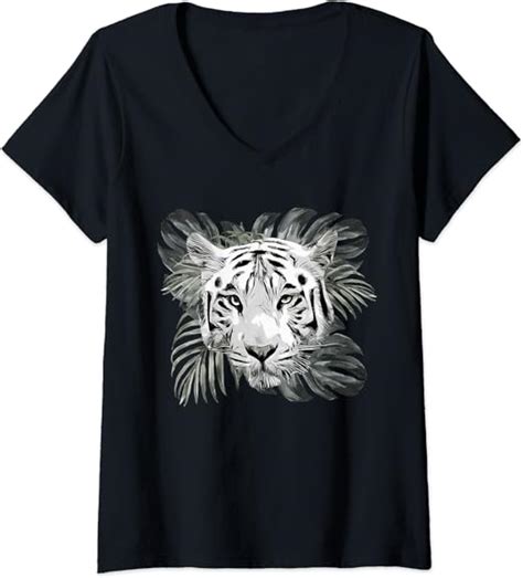 Womens Mens Thoughtful White Tiger V Neck T Shirt Clothing