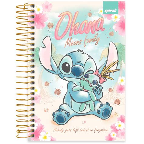 Caderno Capa Dura Espiral Folhas Stitch Disney Spiral Pt Un