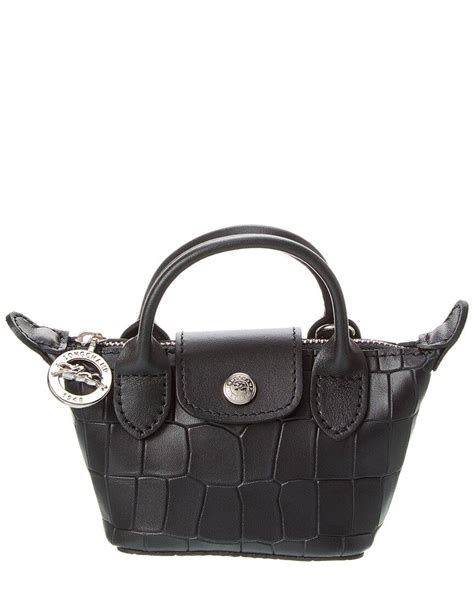 Longchamp Le Pliage Cuir Xxs Croc Embossed Leather Pouch In Black Lyst