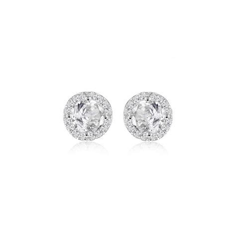 Eternity Sterling Silver Small Round Cubic Zirconia Halo Stud Earrings