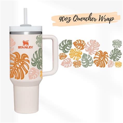 2 Designs 40oz Quencher Stanley Tumbler Wrap Boho Monstera Flower