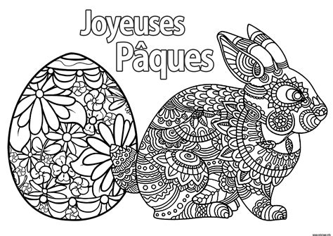 Coloriage Oeuf Et Lapin De Paques Joyeuse Paques Jecolorie