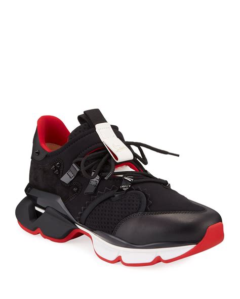 Christian Louboutin Mens Spiked Trim Tricolor Active Sneakers In Version Marine Modesens