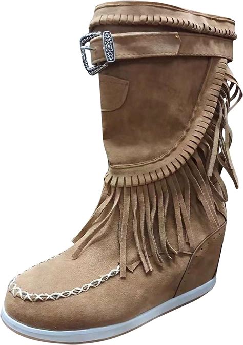 Kobilee Damen Westernstiefel Fransen Vintage Elegant Kniehohe Stiefel