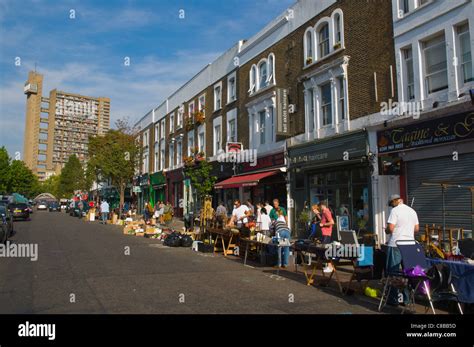 Golborne Road Street On Saturday Market Day With Flea Market Stalls