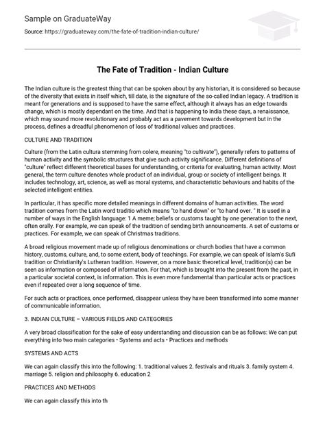 ⇉the Fate Of Tradition Indian Culture Essay Example Graduateway