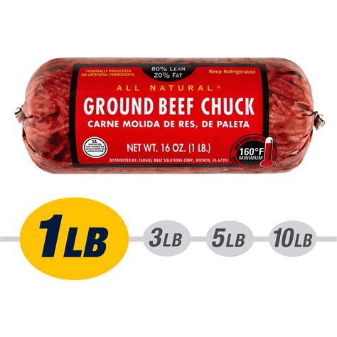 80 Lean 20 Fat Ground Beef Chuck 1 Lb Roll Fresh All Natural