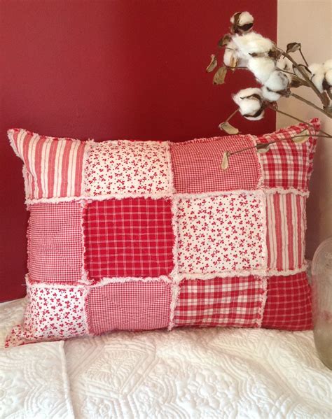 Red Farmhouse Pillow Cover Large Quilted Pillow Country Decor