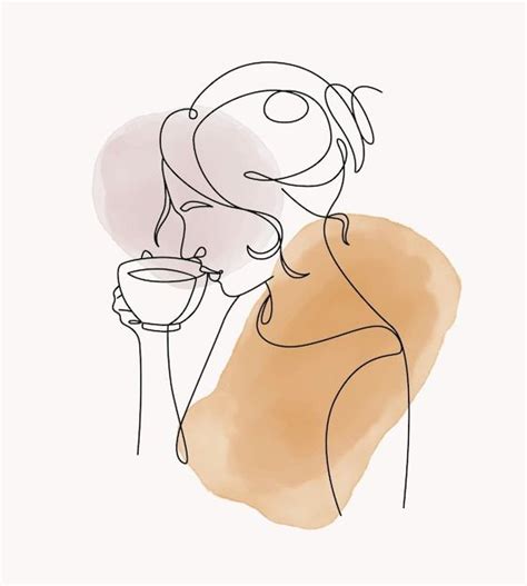 Premium Vector Illustration Of Woman Drinking Coffee In Minimal Line