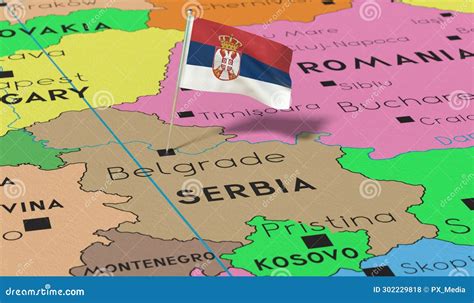 Serbia Belgrade National Flag Pinned On Political Map Stock