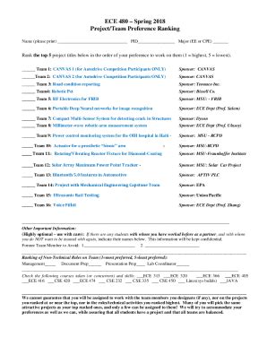 Fillable Online Ece Project Preference Ranking Form Docest Fax