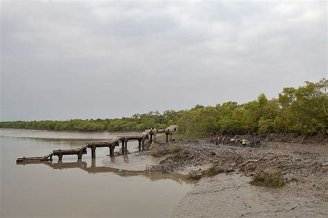 People Are Standing At The Edge Of A Body Of Water