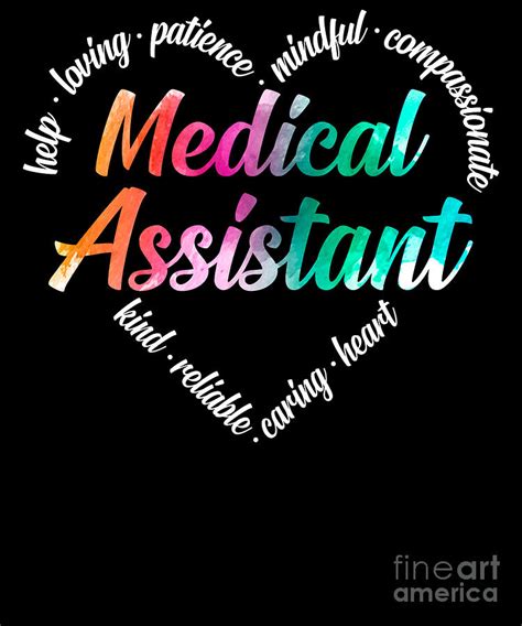 Medical Assistant Medical Assistant Heart Word Cloud Watercolor Rainbow Digital Art By Yestic