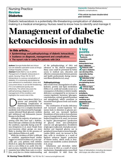 050314 Management Of Diabetic Ketoacidosis In Adults Nursing Times Pdf