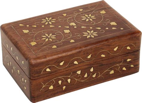 Ajuny Hand Carved Wooden Decorative Jewelry Storage Box With Floral