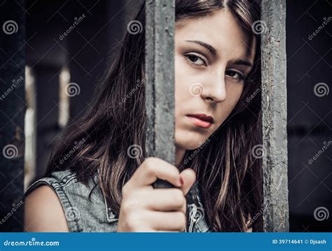 The Young Woman Behind Bar Stock Image Image Of Prison Pent 39714641