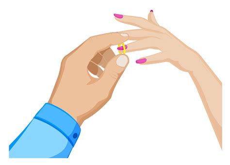 man puts a wedding ring on a womans finger. Marriage, family, wedding ceremony. Cartoon vector ...