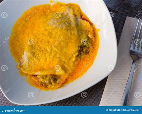 Lasagna with Bechamel Sauce, Meat Stock Photo - Image of stuffed, plate ...