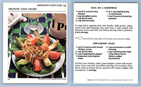 Crunchy Cold Salads 13 Party Fare Betty Crocker 1971 Recipe Card