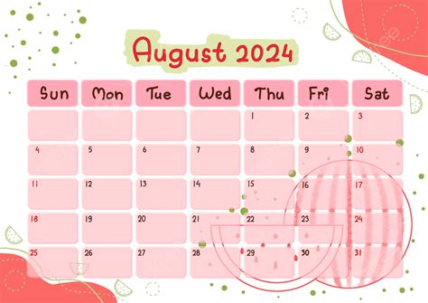 Calendário Agosto 2024 PNG Calendário Agosto 2024 Imagem PNG e PSD