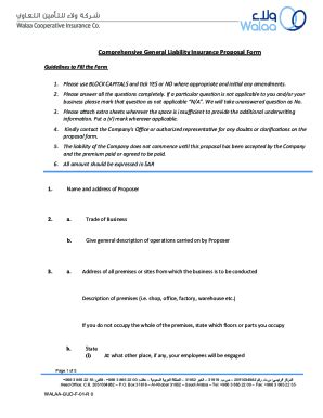 Fillable Online Proposal Form Commercial General Liability