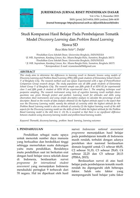 Pdf Studi Komparasi Hasil Belajar Pada Pembelajaran Tematik Model