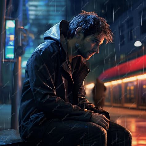 Premium Photo | A man waiting for a bus in the rain