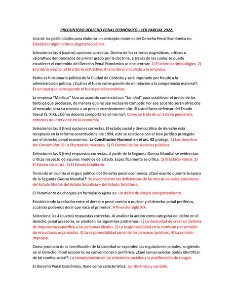 Preguntero 1ER Parcial Derecho Penal Económico PREGUNTERO DERECHO