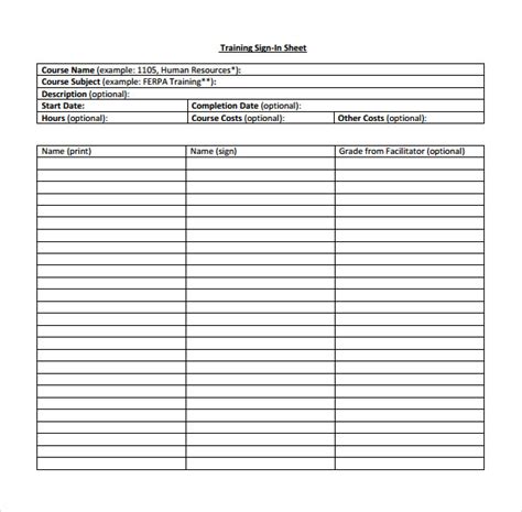 Sign In Sheet Template Google Docs Free