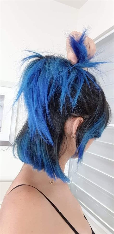 Blue Hair In 2024 Black Hair Blue Tips Dyed Hair Blue Hair Color