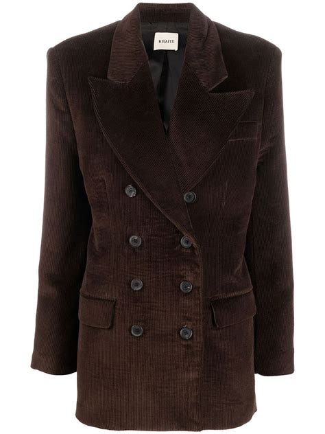 Khaite Double Breasted Corduroy Blazer Brown Modes