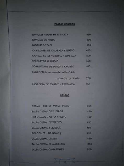 Carta Del Restaurante El Hornero Delta Tigre