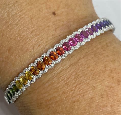 Rainbow Sapphire Bracelet, Fancy Color Sapphire Bangle 18K White Gold ...