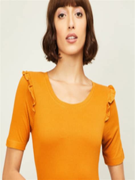 Buy Bossini Women Mustard Yellow Solid Fitted Top Tops For Women